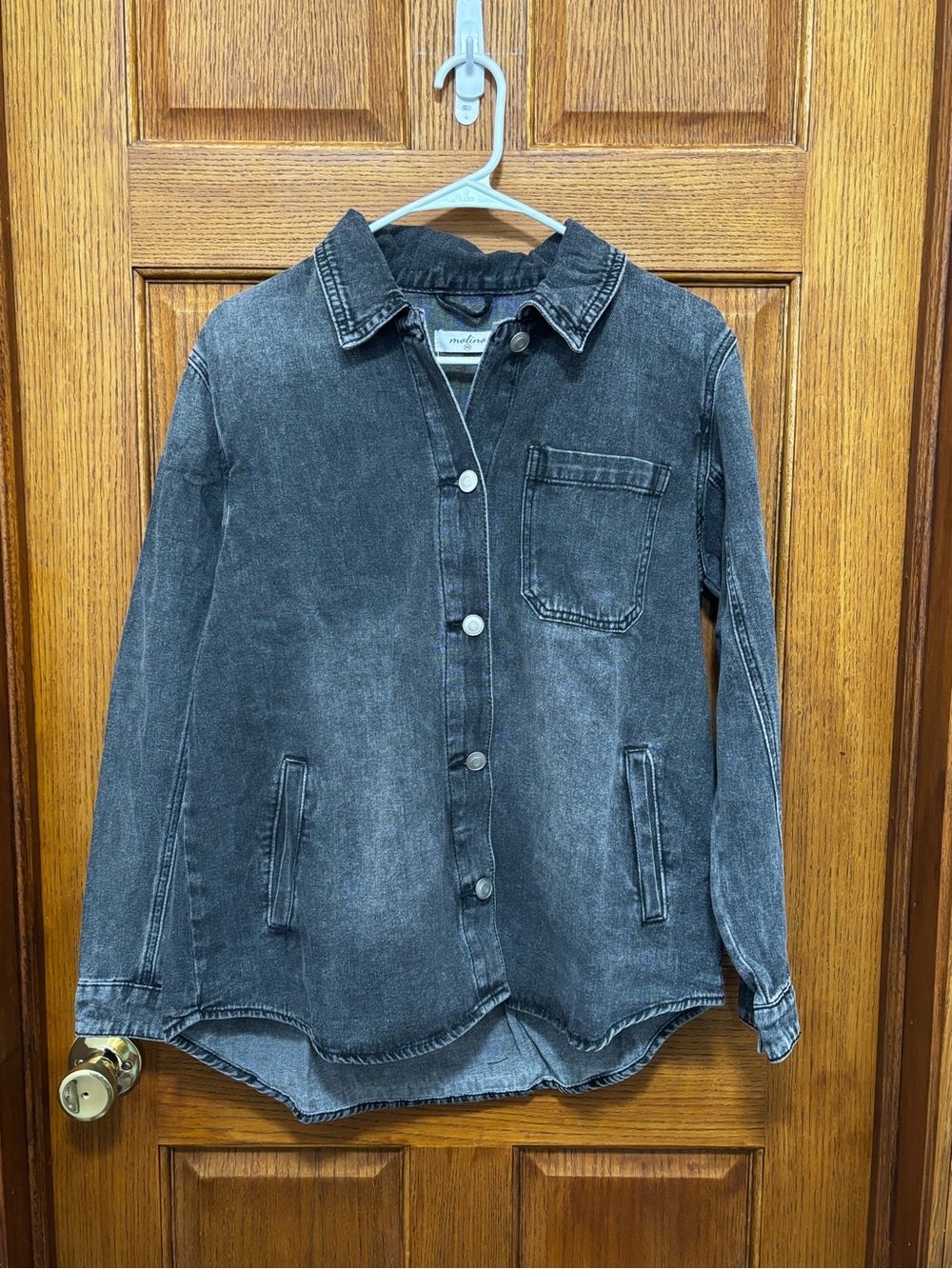 Molina Black Acid Wash Denim Button Front Shacket Shirt Jacket Sz XS. NWT